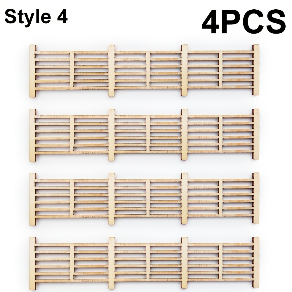 4pcs Wooden Garden Fence Model Kits, Handmade Architecture Set